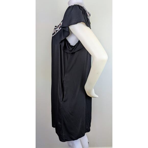 NEW Max Studio Black Embroidered Babydoll Shift Minidress Flutter Sleeve Size XL - Picture 5 of 9